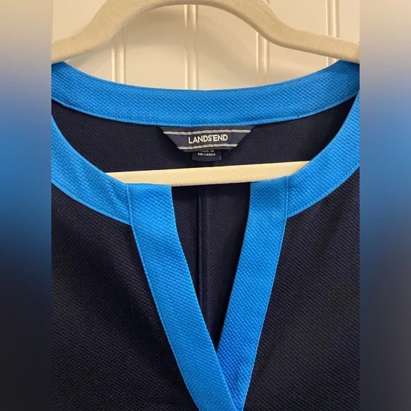 Lands’ End Textured Cotton Spandex Colorblock Short Sleeve V Neck Dress Size 16 - Picture 3 of 9